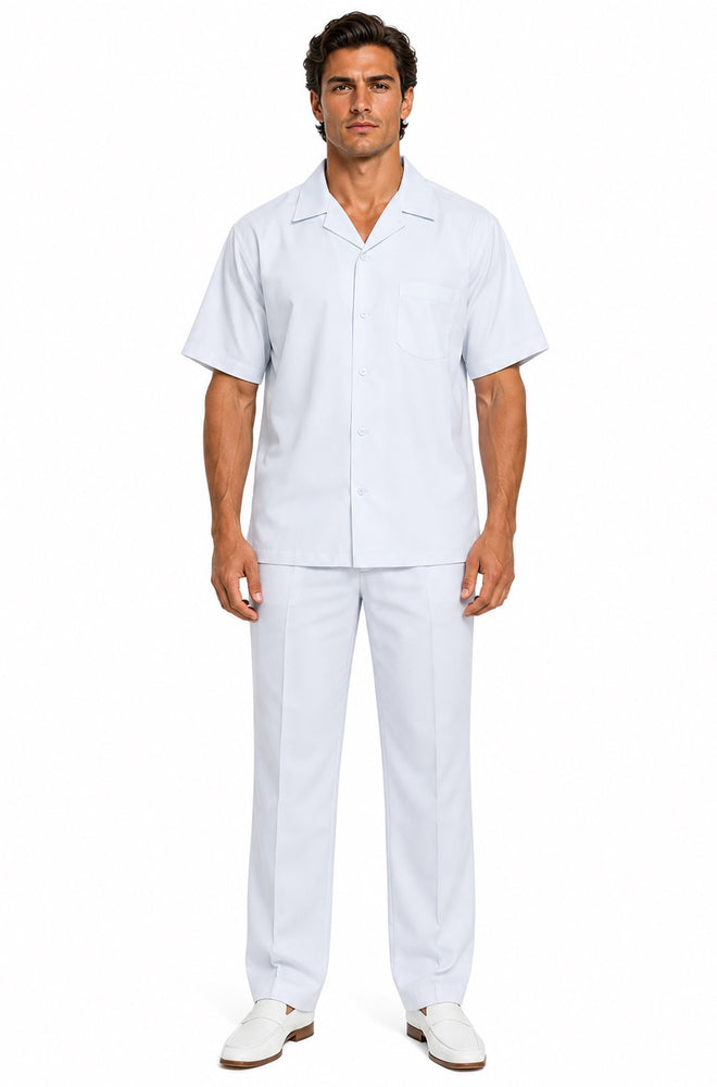 Men's Suit 100% Mens Linen Suit - Fabric Short sleeve shirt & pants â€“ Snow WhiteWalking Leisure Suit