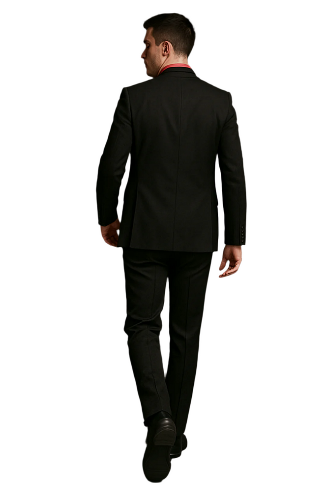 Men's Black Suit Red Shirt Black Tie Package Combo ~ Combination Deal As Seen In The Picture