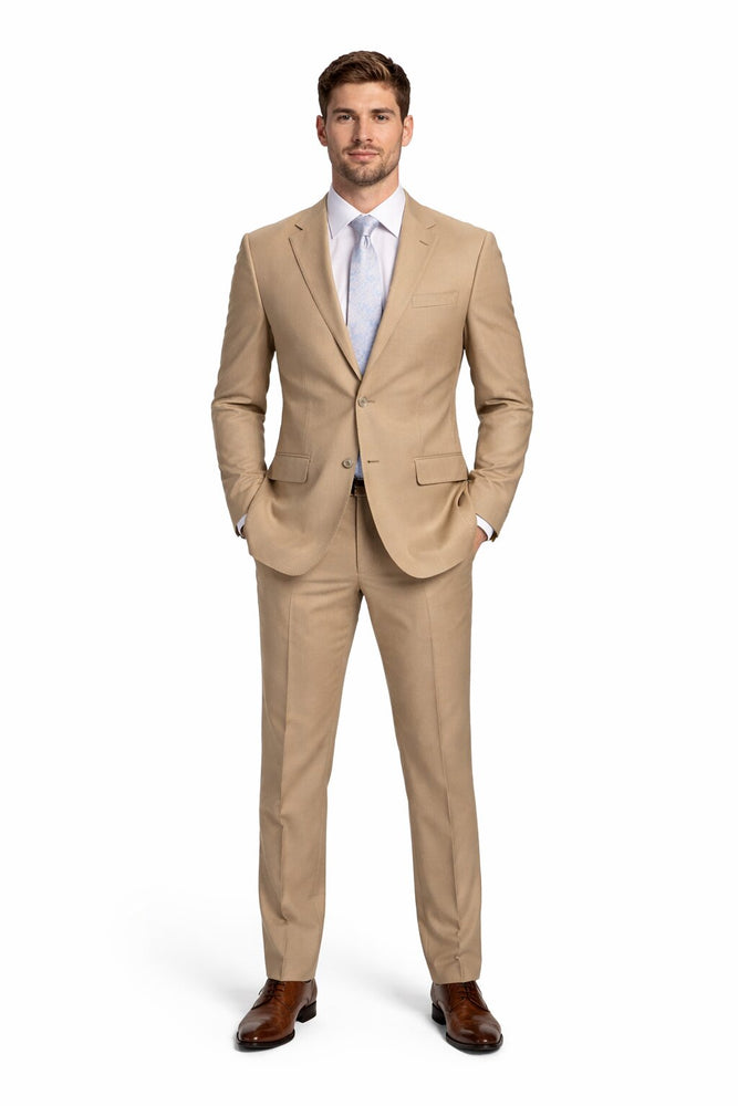 Mens Tan Modern Fit Tiglio Wool Suit – Classic Two-Button Tailored Suit