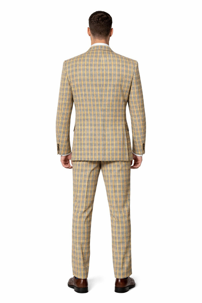 Mens Rossiman Tan Plaid 3-Piece Vested Suit – Classic Tailored Fit