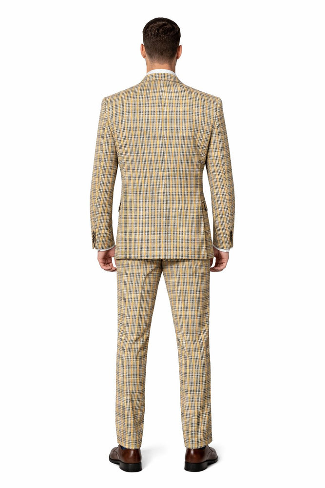 Mens Rossiman Tan Plaid 3-Piece Vested Suit – Classic Tailored Fit