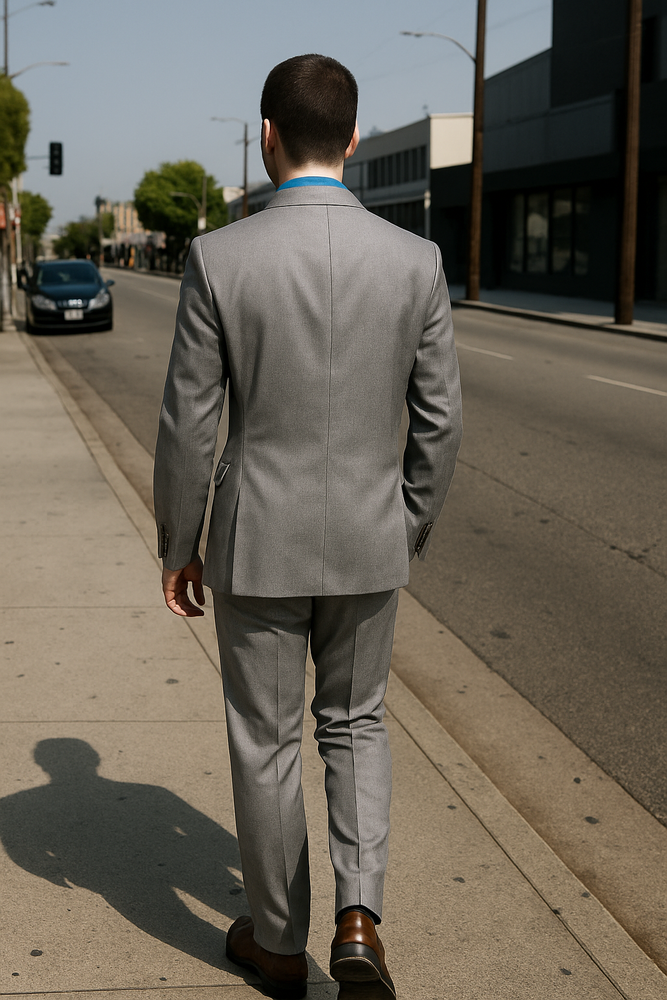 Men's Tazio Light Grey ~ Gray with Blue Plaid Slim Fit Small Lapel Suit Skinny Suit