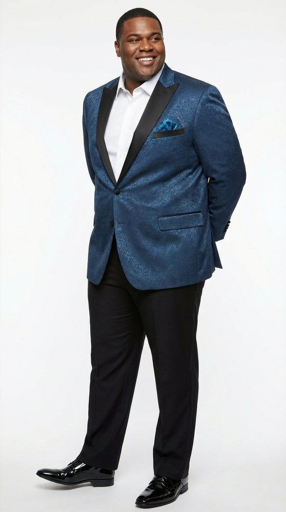 Mens Teal Blue Jacquard Paisley Blazer – Black Peak Lapel Formal Dinner Jacket Slim Fit