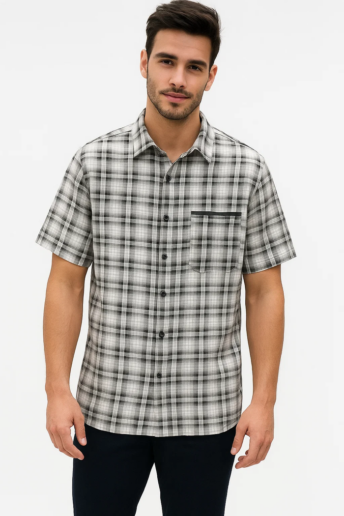 Mens Textured Plaid Walking Suit in black/white by Dreams by Zacchi – 2 Piece Leisure Outfit with matching  shirt and pant --$99