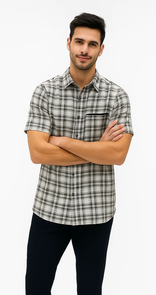 Mens Textured Plaid Walking Suit in black/white by Dreams by Zacchi – 2 Piece Leisure Outfit with matching  shirt and pant --$99