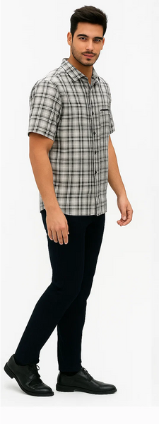 Mens Textured Plaid Walking Suit in black/white by Dreams by Zacchi – 2 Piece Leisure Outfit with matching  shirt and pant --$99