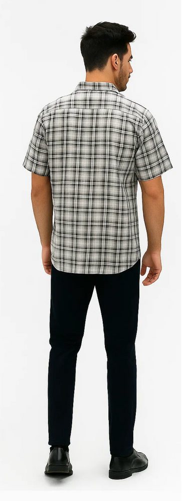 Mens Textured Plaid Walking Suit in black/white by Dreams by Zacchi – 2 Piece Leisure Outfit with matching  shirt and pant --$99