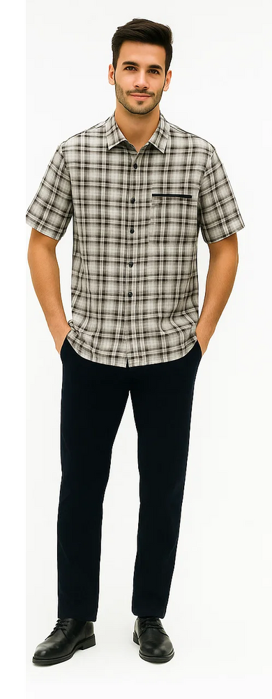 Mens Textured Plaid Walking Suit in black/white by Dreams by Zacchi – 2 Piece Leisure Outfit with matching  shirt and pant --$99