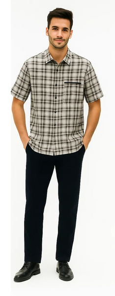 Mens Textured Plaid Walking Suit in black/white by Dreams by Zacchi – 2 Piece Leisure Outfit with matching  shirt and pant --$99