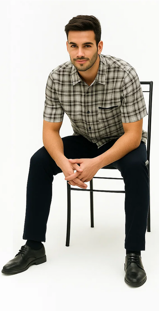 Mens Textured Plaid Walking Suit in black/white by Dreams by Zacchi – 2 Piece Leisure Outfit with matching  shirt and pant --$99