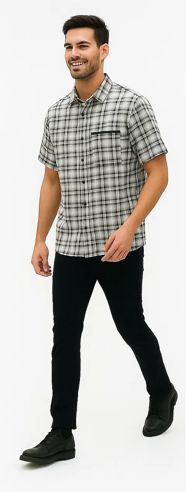 Mens Textured Plaid Walking Suit in black/white by Dreams by Zacchi – 2 Piece Leisure Outfit with matching  shirt and pant --$99