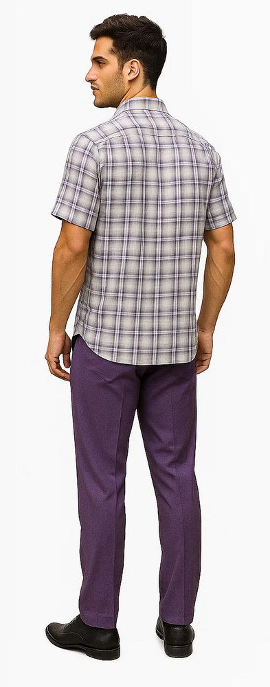 Men's Textured Plaid Walking Suit in Lavender/Off White by Dreams by Zacchi – 2 Piece Leisure Outfit with Matching Shirt and Pants - $99