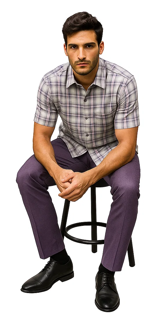 Men's Textured Plaid Walking Suit in Lavender/Off White by Dreams by Zacchi – 2 Piece Leisure Outfit with Matching Shirt and Pants - $99