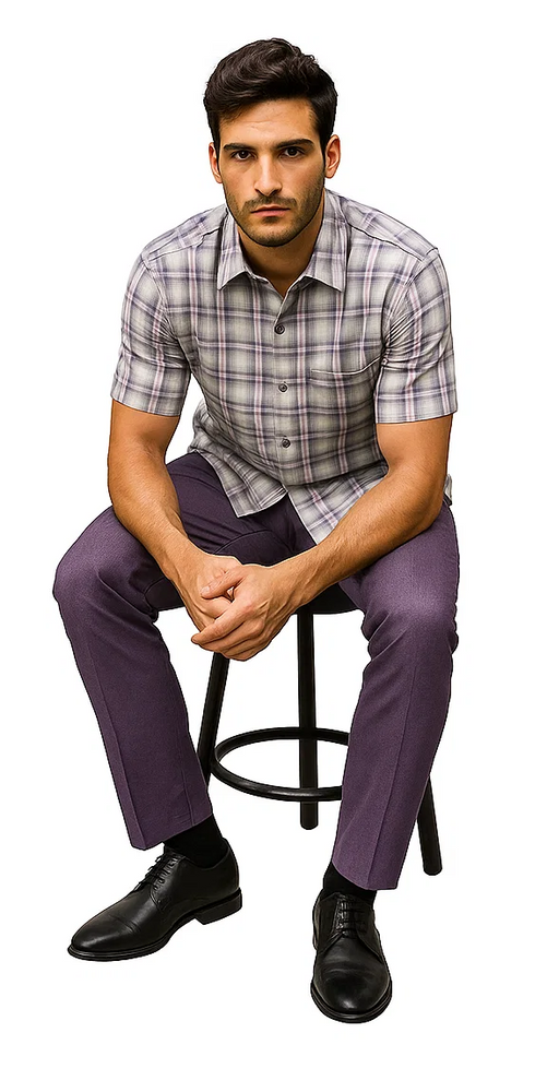 Men's Textured Plaid Walking Suit in Lavender/Off White by Dreams by Zacchi – 2 Piece Leisure Outfit with Matching Shirt and Pants - $99