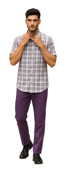 Men's Textured Plaid Walking Suit in Lavender/Off White by Dreams by Zacchi – 2 Piece Leisure Outfit with Matching Shirt and Pants - $99