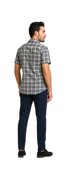 Mens Textured Plaid Walking Suit in Navy/white by Dreams by Zacchi – 2 Piece Leisure Outfit with matching shirt and pant -$99