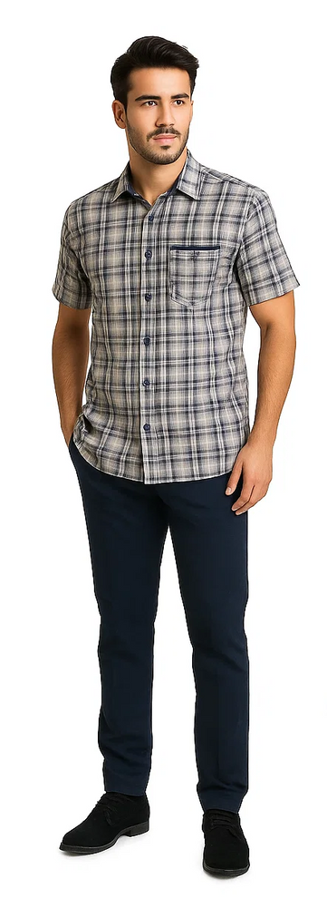Mens Textured Plaid Walking Suit in Navy/white by Dreams by Zacchi – 2 Piece Leisure Outfit with matching shirt and pant -$99