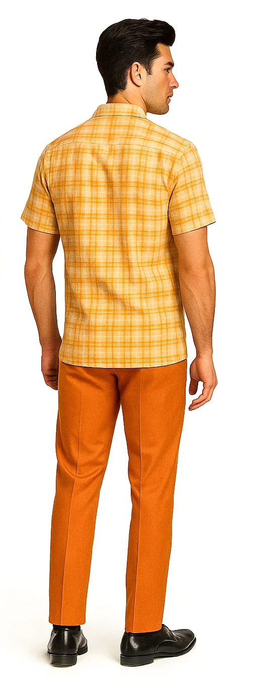 Men's Textured Plaid Walking Suit in orange/cream by Dreams by Zacchi – 2 Piece Leisure Outfit with Matching Shirt and Pants - $99