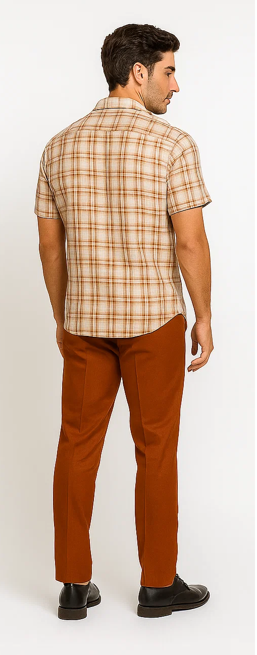 Men's Textured Plaid Walking Suit in papaya/cream by Dreams by Zacchi – 2 Piece Leisure Outfit with Matching Shirt and Pants - $99