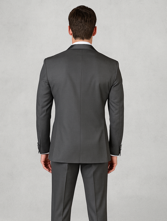 Charcoal Vested Tuxedo for Men – Satin Shawl Lapel Formal Prom Suit