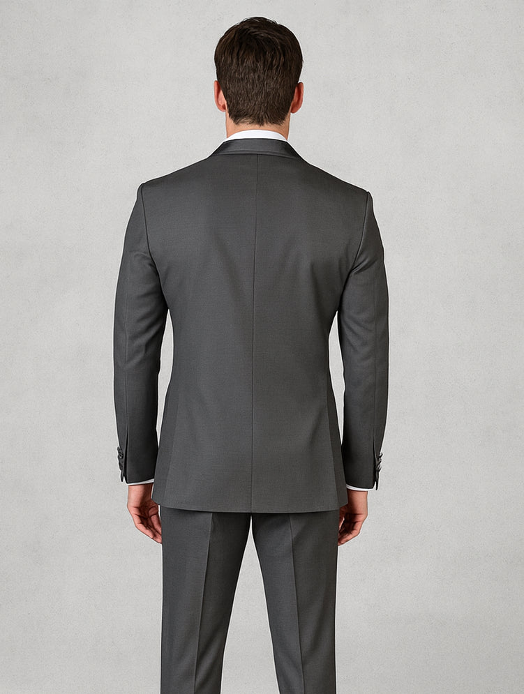 Charcoal Vested Tuxedo for Men – Satin Shawl Lapel Formal Prom Suit