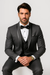 Charcoal Vested Tuxedo for Men – Satin Shawl Lapel Formal Prom Suit