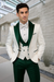 Hunter Green & White Paisley Mens Tuxedo – Vested Wool Suit for Prom & Weddings