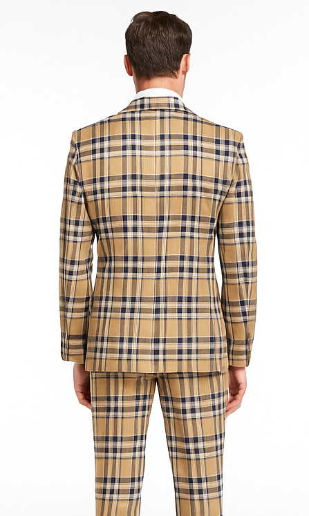 Mens Two Button Peak Lapel Suit Brown ~ Blue