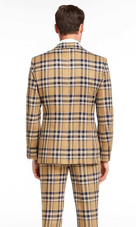 Mens Two Button Peak Lapel Suit Brown ~ Blue