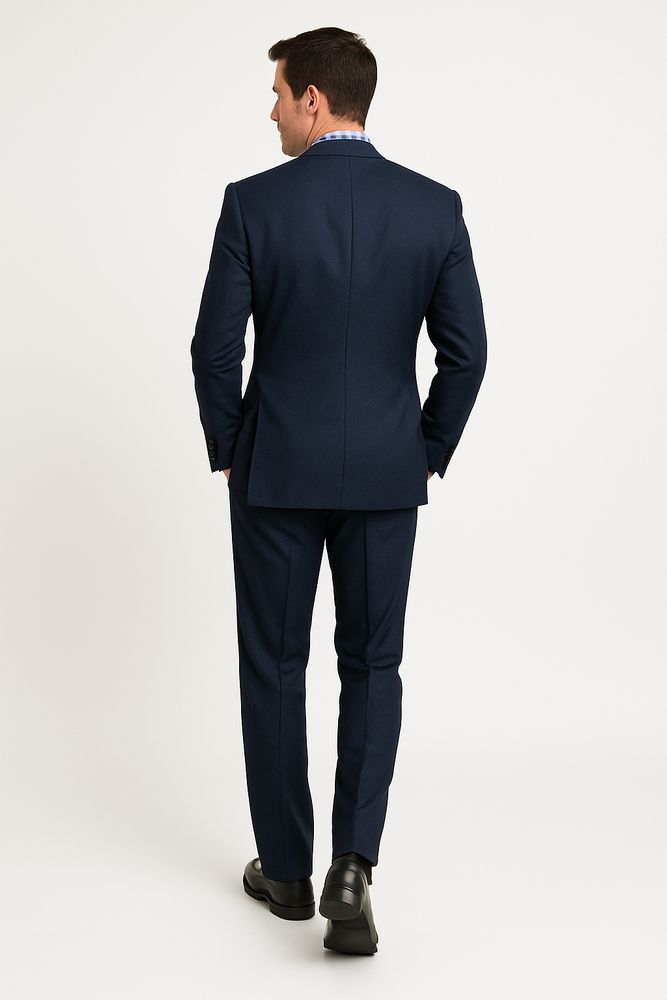 Men's Two Buttons Plaid ~ Window Pane Cheap Priced Business Suits Clearance Sale Pleated Pants Regular Cut Dark Navy