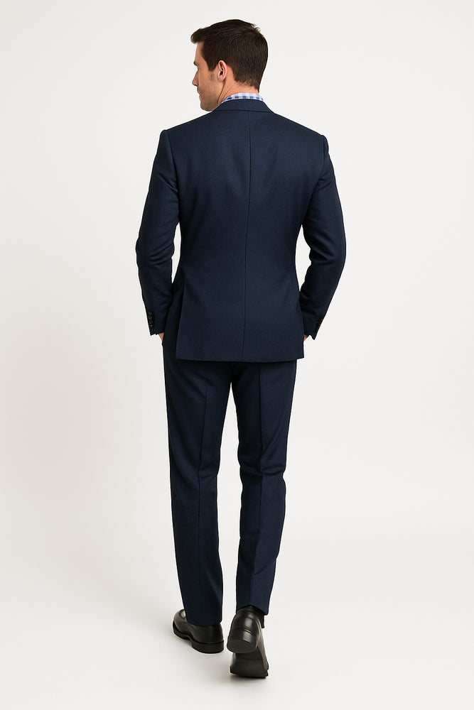 Men's Two Buttons Plaid ~ Window Pane Cheap Priced Business Suits Clearance Sale Pleated Pants Regular Cut Dark Navy