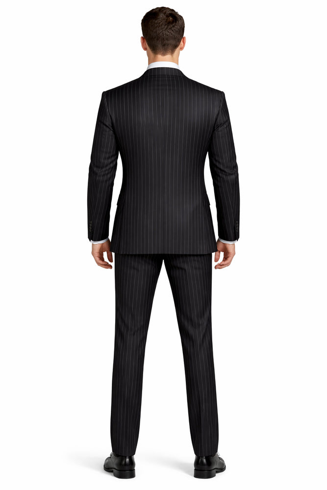 Mens Vested Gangster Pinstripe 1920's Suit in Black
