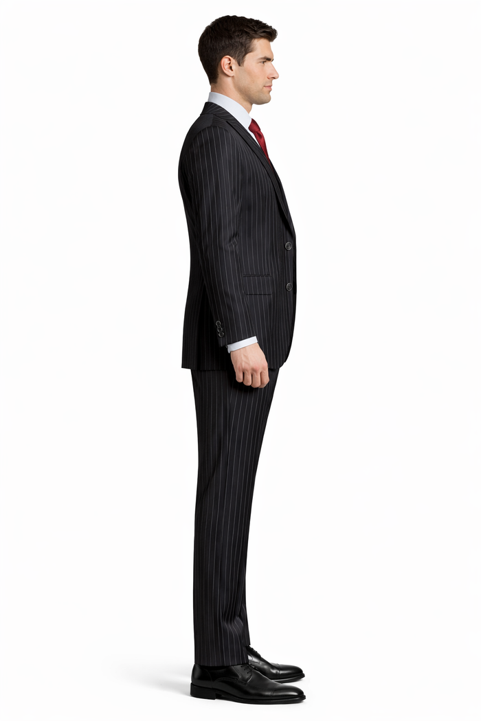 Mens Vested Gangster Pinstripe 1920's Suit in Black