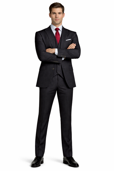Mens Vested Gangster Pinstripe 1920's Suit in Black