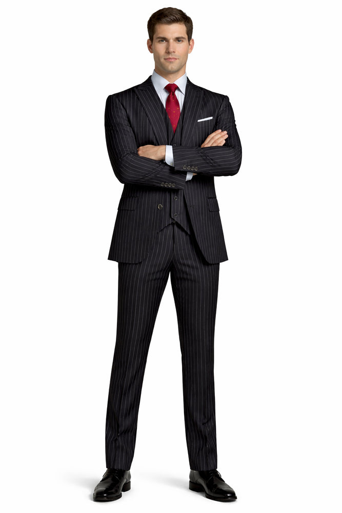 Mens Vested Gangster Pinstripe 1920's Suit in Black