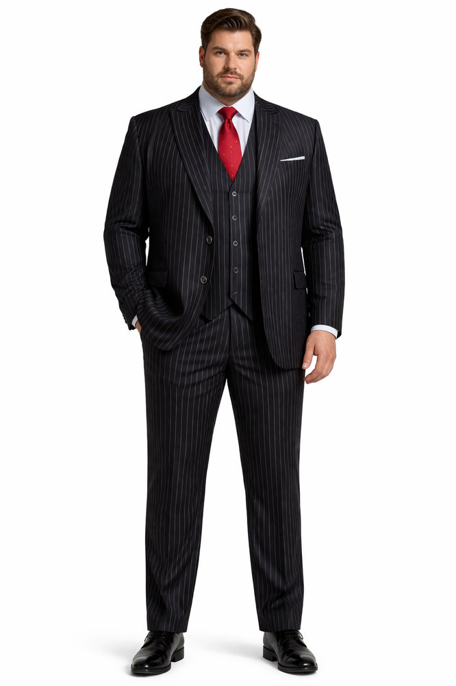 Mens Vested Gangster Pinstripe 1920's Suit in Black