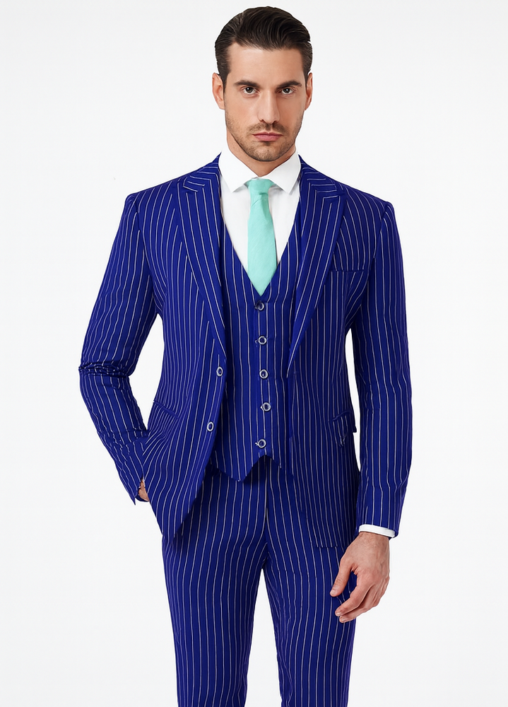Mens Vested Gangster Pinstripe 1920's Suit in Blue