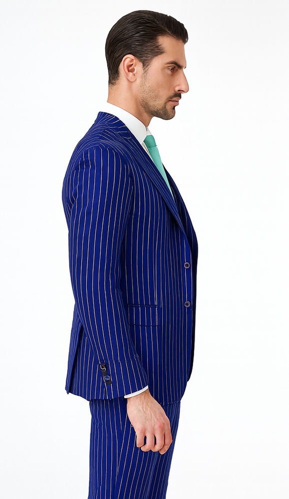 Mens Vested Gangster Pinstripe 1920's Suit in Blue