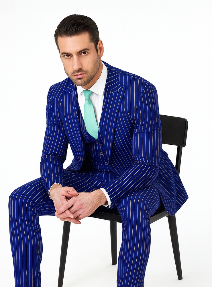 Mens Vested Gangster Pinstripe 1920's Suit in Blue