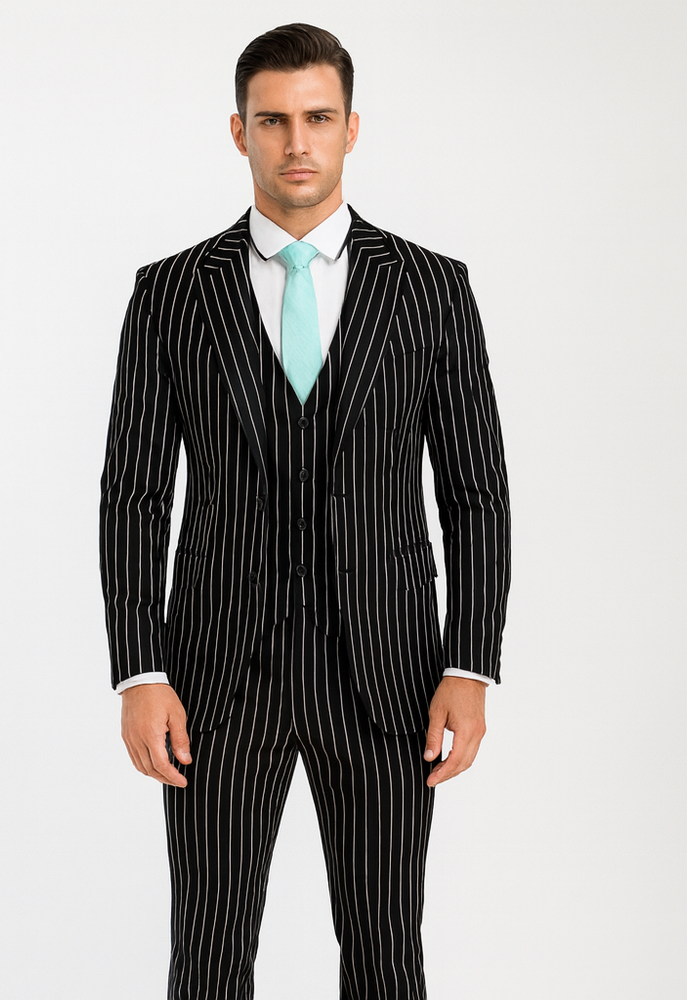 Mens Vested Gangster Pinstripe 1920's Suit in Blue