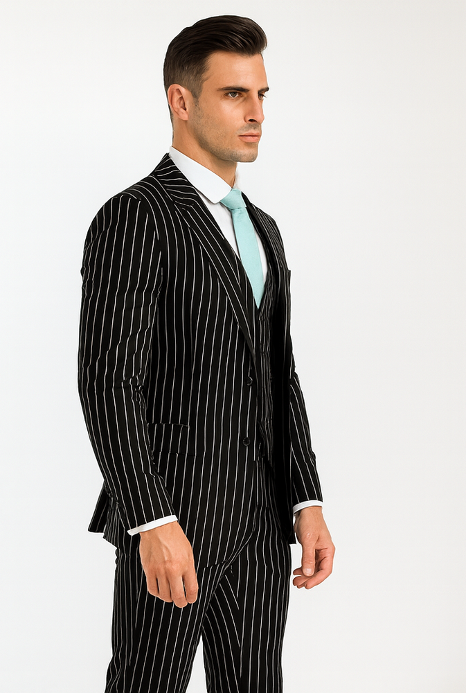 Mens Vested Gangster Pinstripe 1920's Suit in Blue