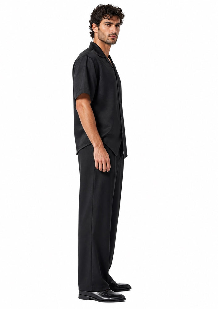 Mens Walking Suit - Casual Shirt and Pants - Black