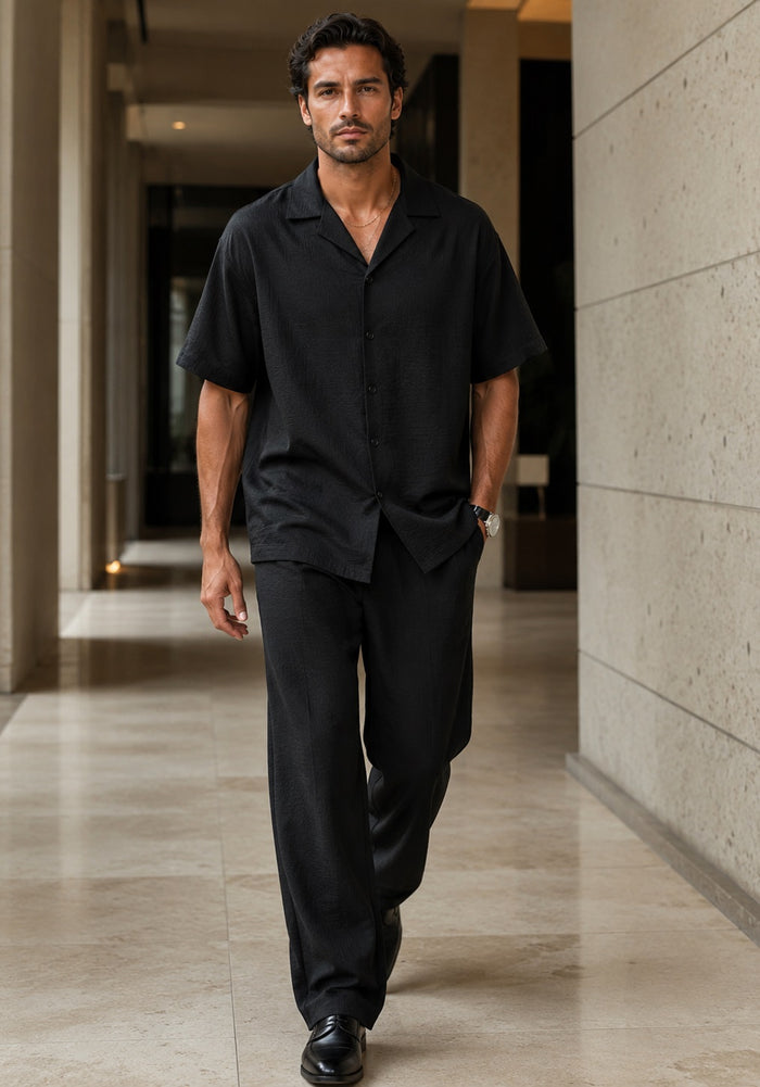 Mens Walking Suit - Casual Shirt and Pants - Black