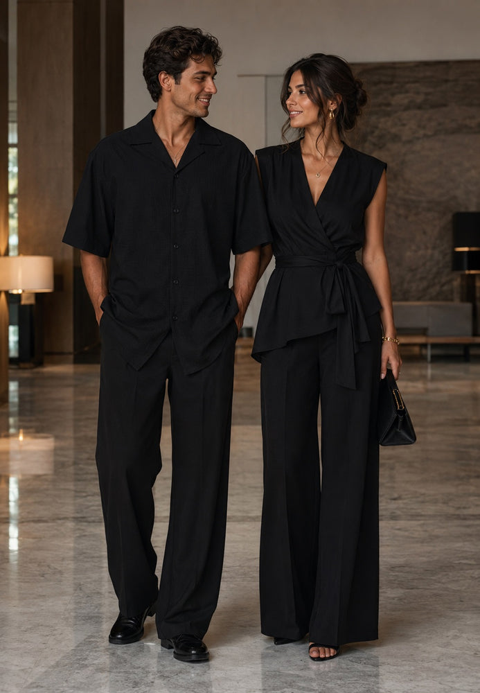 Mens Walking Suit - Casual Shirt and Pants - Black
