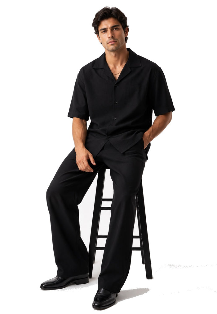 Mens Walking Suit - Casual Shirt and Pants - Black
