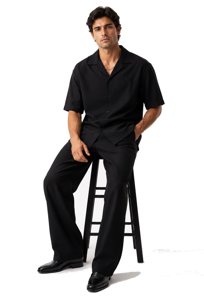 Mens Walking Suit - Casual Shirt and Pants - Black