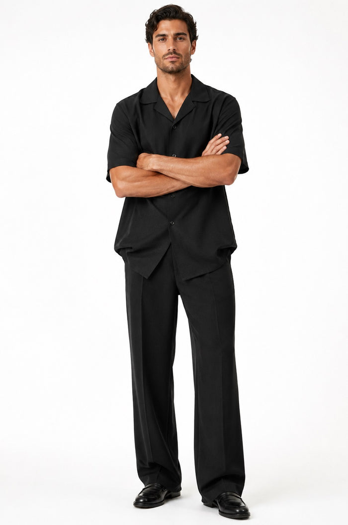 Mens Walking Suit - Casual Shirt and Pants - Black