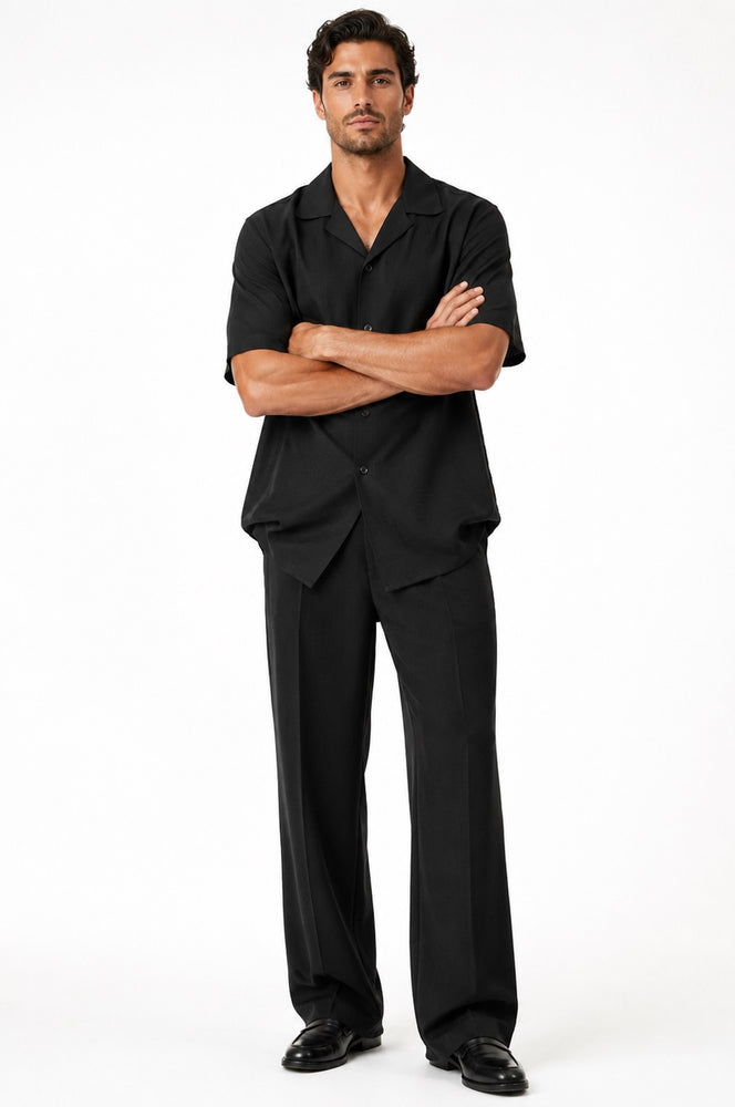 Mens Walking Suit - Casual Shirt and Pants - Black