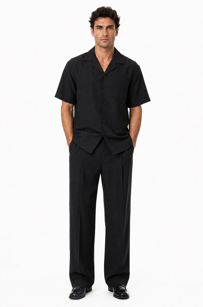 Mens Walking Suit - Casual Shirt and Pants - Black