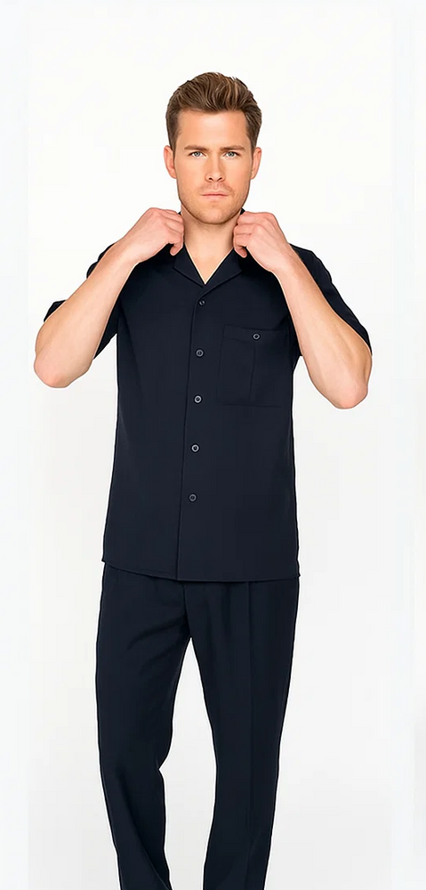 Mens Walking Suit in Color Black Leisure Suit Casual Matching Shirt and Pants $99